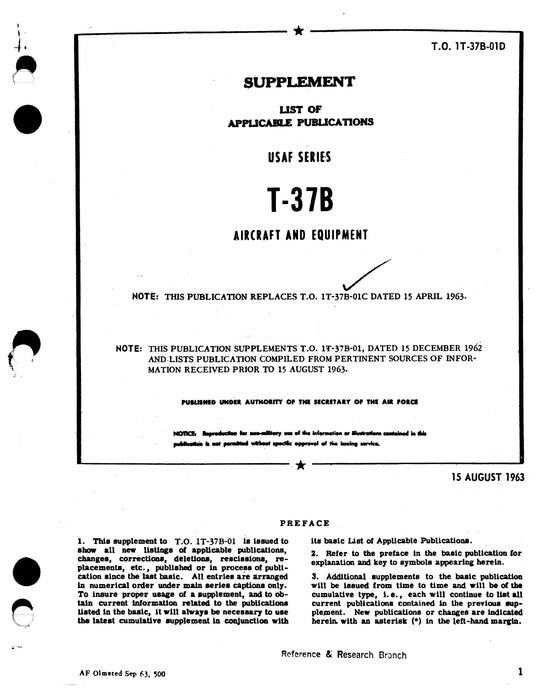 Cessna T-37B List of Applicable Publications 1T-37B-01D