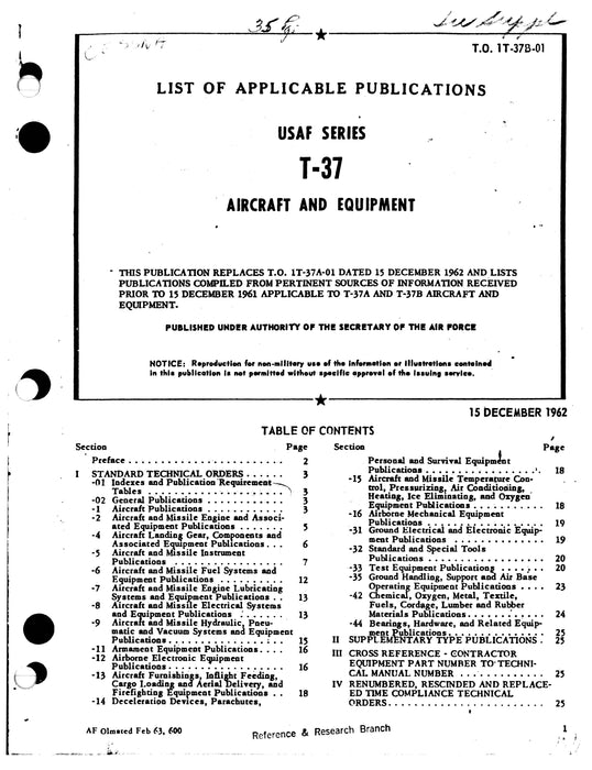 Cessna T-37B List of Applicable Publications 1T-37B-01D