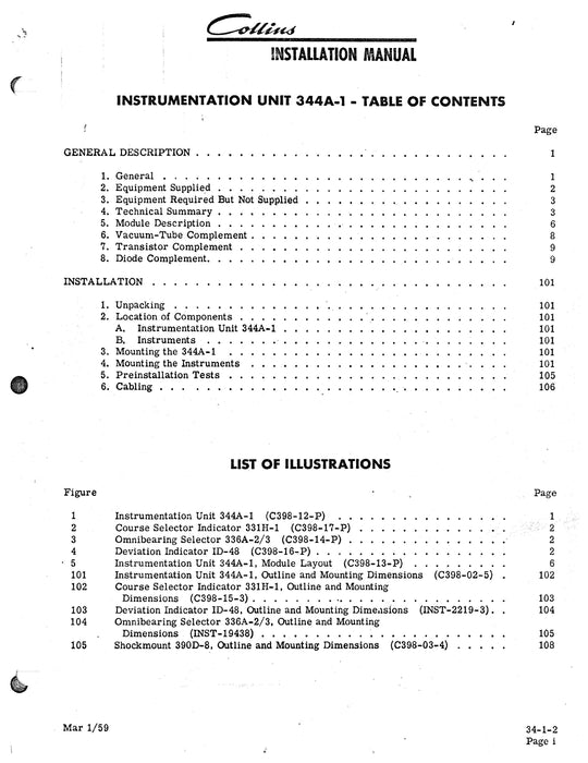 Collins 344A-1 Instrumentation Unit Installation Manual (520-5732-006)