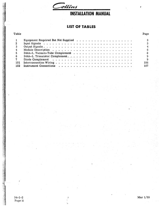 Collins 344A-1 Instrumentation Unit Installation Manual (520-5732-006)