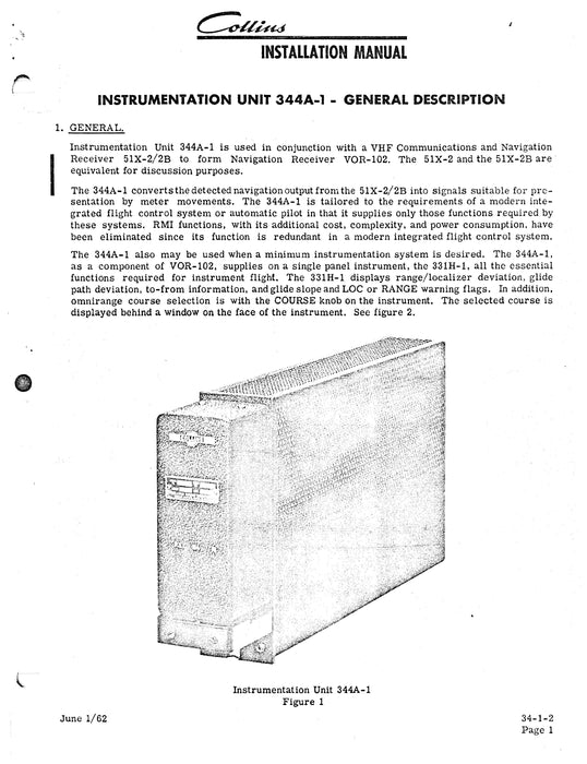 Collins 344A-1 Instrumentation Unit Installation Manual (520-5732-006)