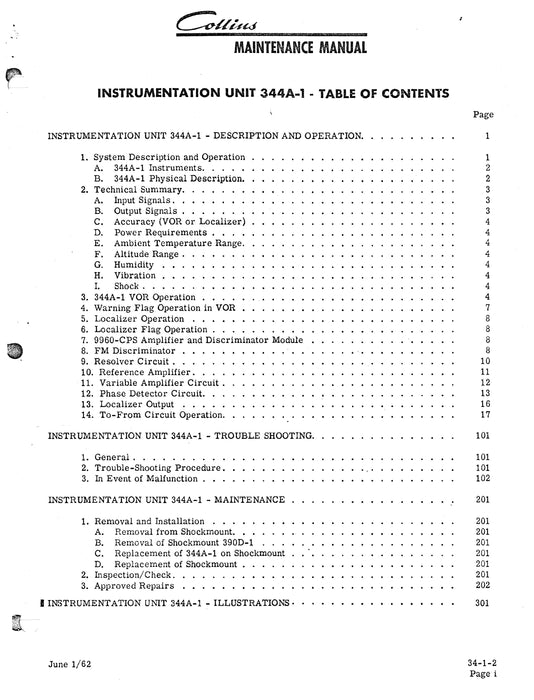 Collins 344A-1 Instrumentation Unit Maintenance Manual (520-5732-004)