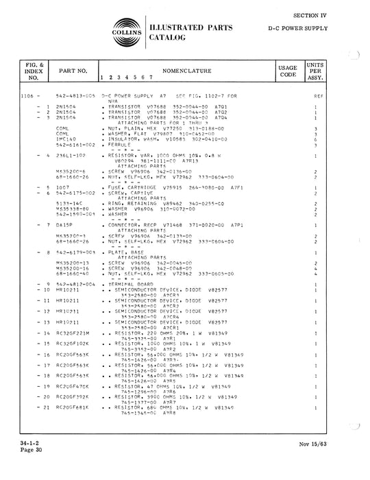 Collins 344A-1 VOR/LOC Instrumentation Unit & 390D-8 Shockmount Illustrated Parts Catalog (520-5732005-101115)