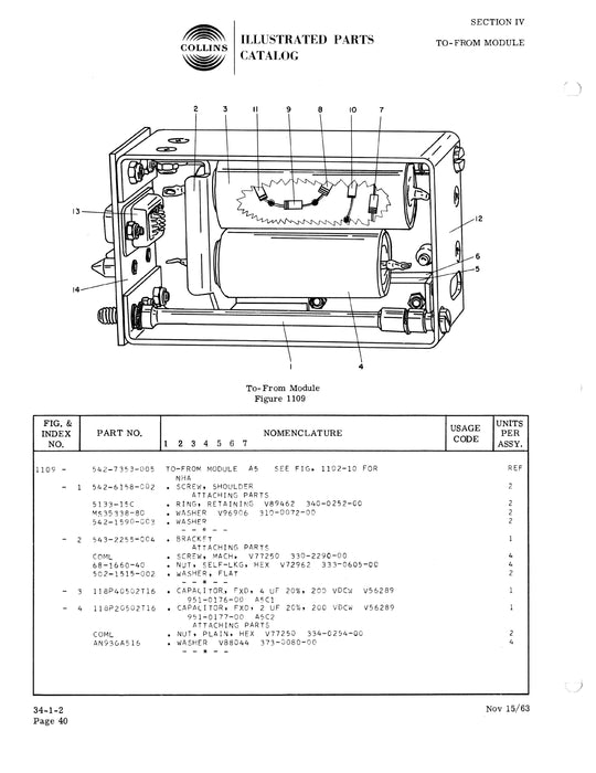 Collins 344A-1 VOR/LOC Instrumentation Unit & 390D-8 Shockmount Illustrated Parts Catalog (520-5732005-101115)