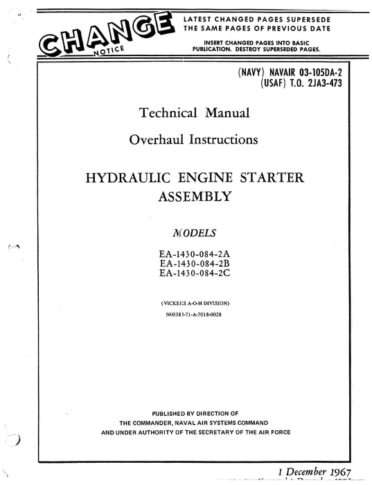 Vickers Hydraulic Engine Starter Assembly EA-1430-084-2A, B, C Overhaul Instructions 03-105DA-2