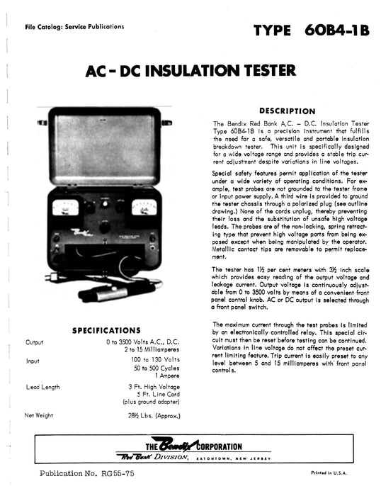 Bendix AC-DC Insulation Tester 60B4-1B Operating Instructions RG54-74