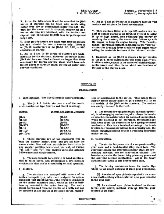 Jack & Heintz JH-5 and JH-10 Starters, Electric Instructions with Parts Catalog 03-5CA-7