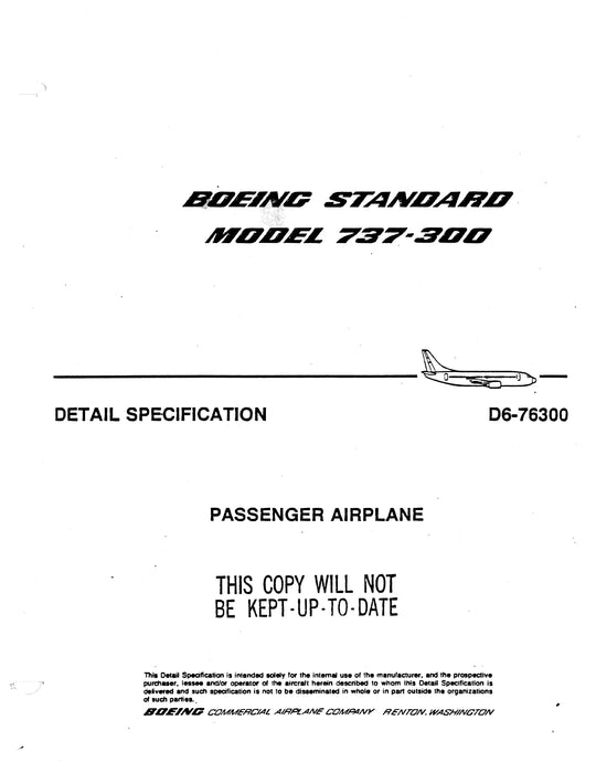 Boeing 737-300 Detail Specification Passenger Airplane D6-76300