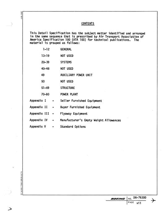 Boeing 737-300 Detail Specification Passenger Airplane D6-76300