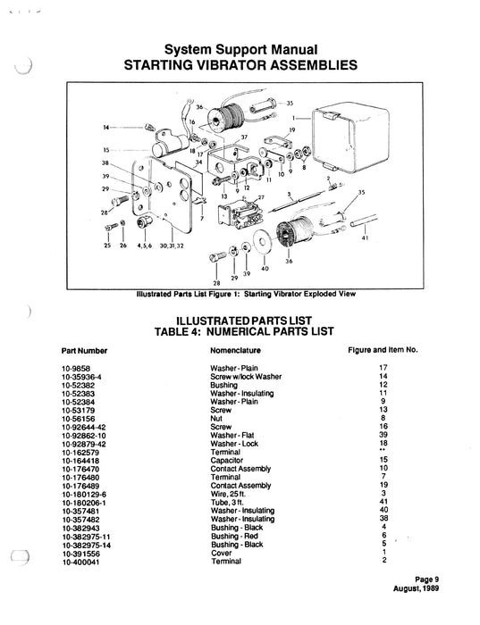 Continental Starting Vibrator Assemblies Service and Parts X43003