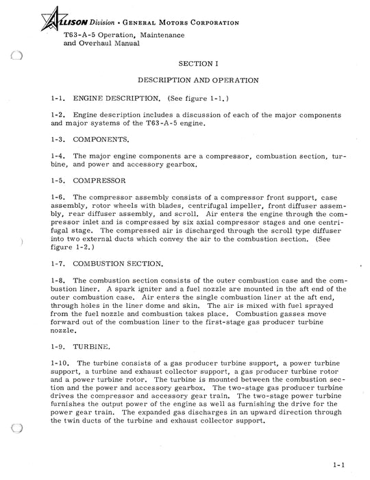 Allison T63-A-5 Gas Turbine Engine Operation, Maintenance, Overhaul Pub. No. 3W2