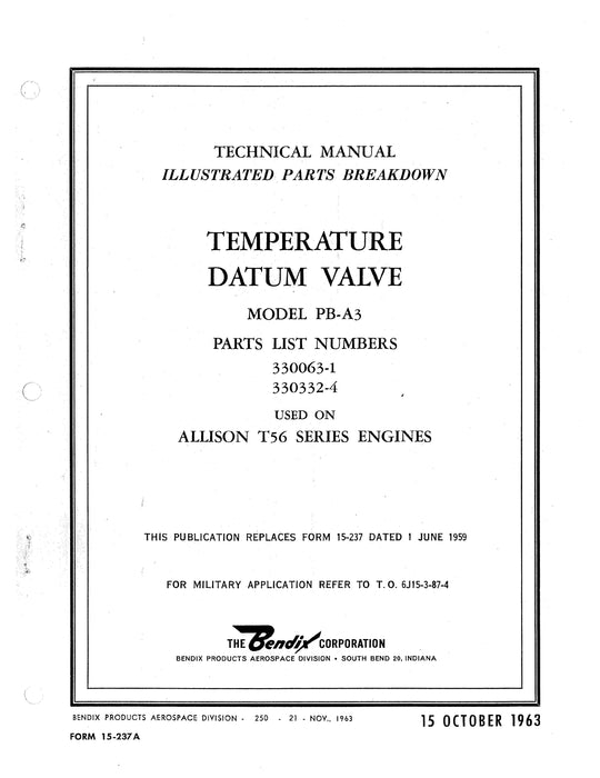 Bendix Temperature Datum Valve Model PB-A3 Illustrated Parts Form # 15-237A