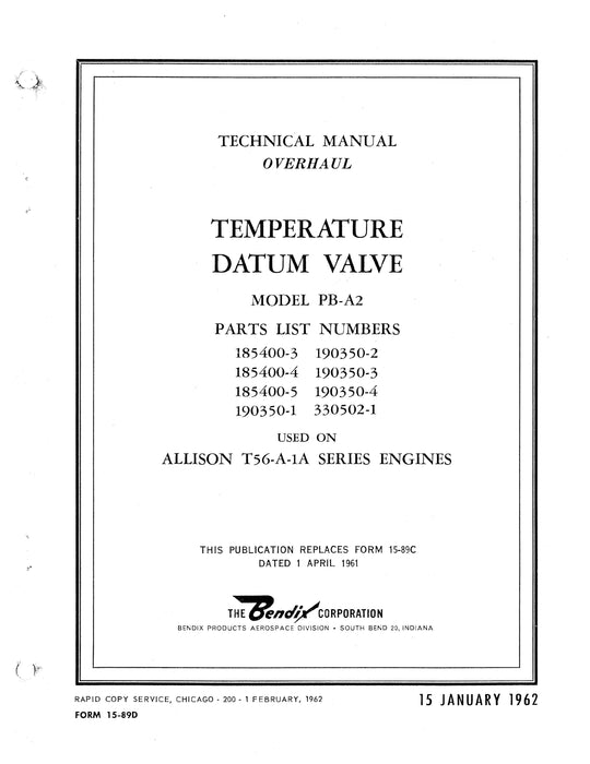 Bendix Temperature Datum Valve Model PB-A2 Overhaul Manual Form # 15-89D