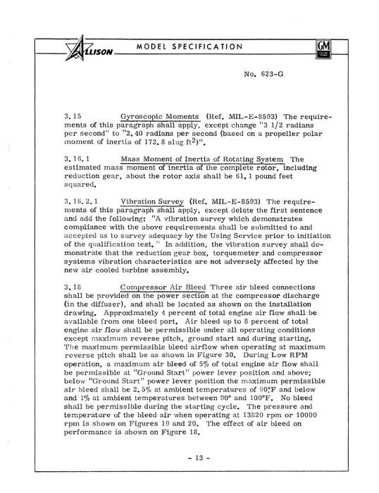 Allison T56-A-15 Military Turboprop Engine Model Specification No. 623-G