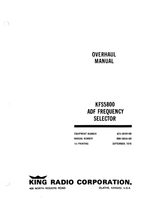 King KFS5800 ADF Frequency Selector Overhaul Manual 006-5048-00