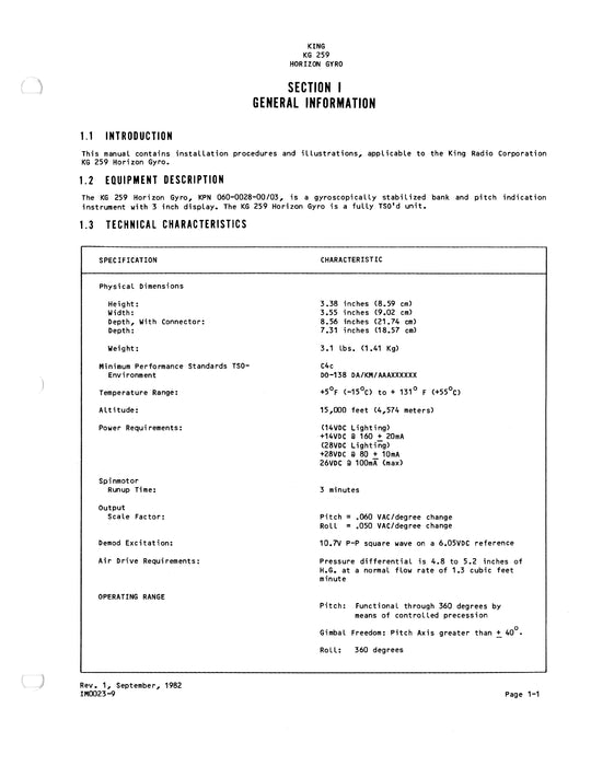 King KG 259 Horizon Gyro Maintenance, Overhaul, Installation 006-5565-00