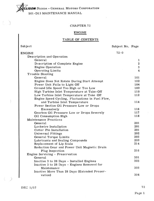 Allison 501-D13 Prop-Jet Engine Maintenance Manual  Pub. No. 12RC11