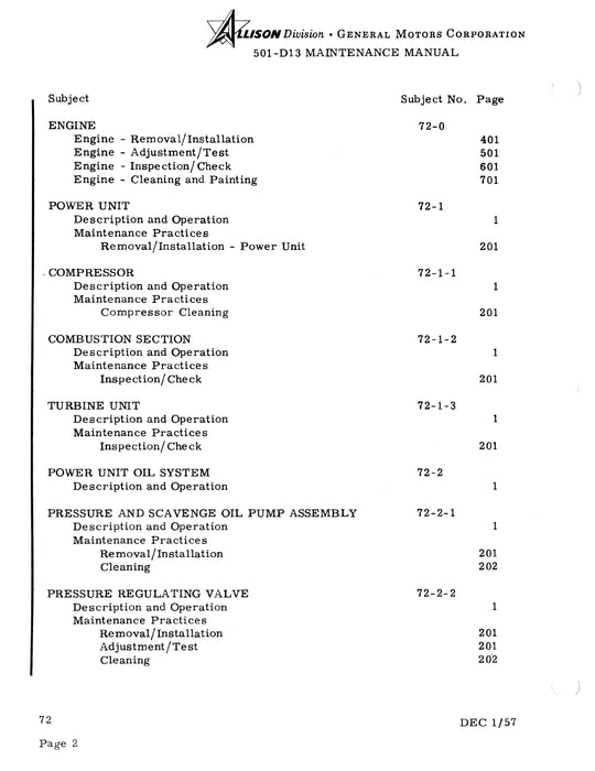 Allison 501-D13 Prop-Jet Engine Maintenance Manual  Pub. No. 12RC11