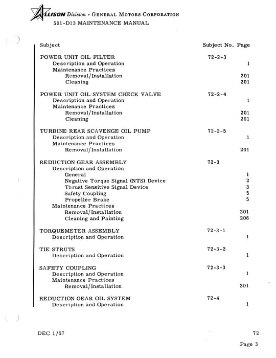 Allison 501-D13 Prop-Jet Engine Maintenance Manual  Pub. No. 12RC11