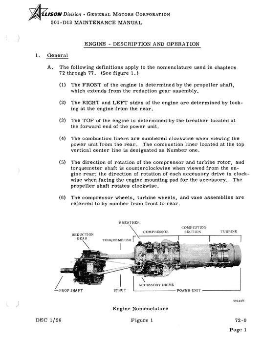 Allison 501-D13 Prop-Jet Engine Maintenance Manual  Pub. No. 12RC11