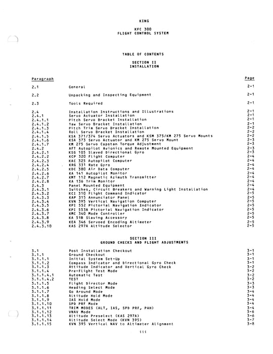 King KFC 300 Flight Control System For Piper Cheyenne PA-31T2 Installation Manual 006-0245-00