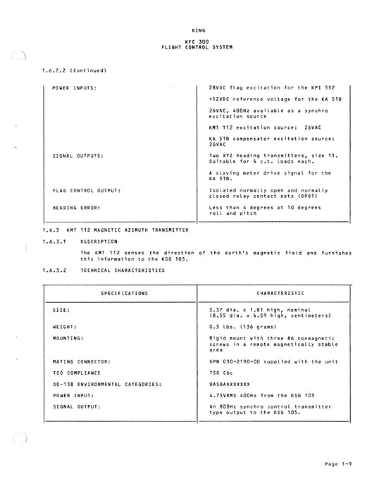 King KFC 300 Flight Control System For Piper Cheyenne PA-31T2 Installation Manual 006-0245-00