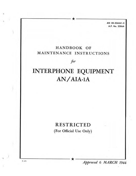 Interphone Equipment AN/AIA-1A Maintenance Instructions AN 08-30AIA1-2