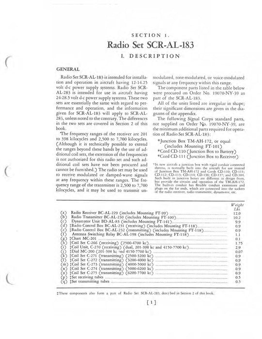 Radio Set SCR-AL-183, -283 Handbook of Instructions TO 08-10-36