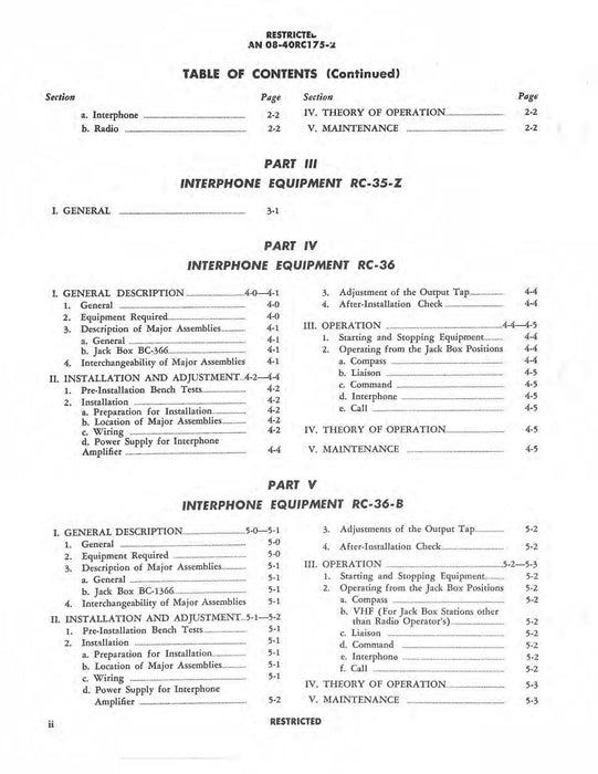 Interphone Equipments RC-34, -35, -35-Z, -36, -36-B, -51, -175 Maintenance Instructions 16-40RC175-2