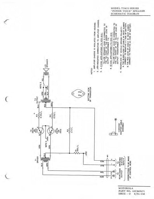 Motorola TU433 Series 6 or 12VDC Power Voice Speaker Instruction Manual 68P849670