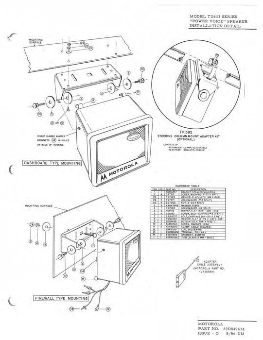 Motorola TU433 Series 6 or 12VDC Power Voice Speaker Instruction Manual 68P849670