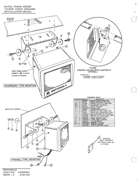 Motorola TU433 Series 24V Power Voice Speaker Instruction Manual 68P854525