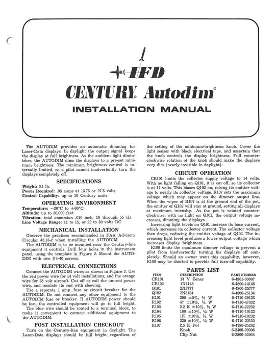 IFD Century Autodim Installation Manual