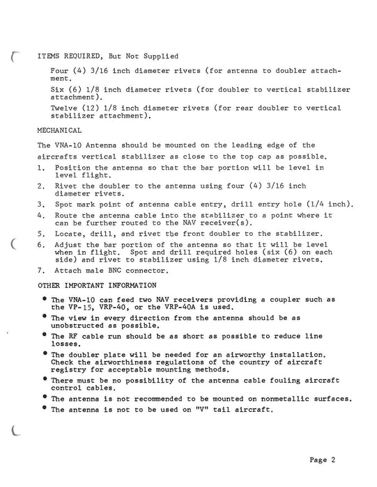 Narco VNA-1 Antenna Installation Manual 5531-620