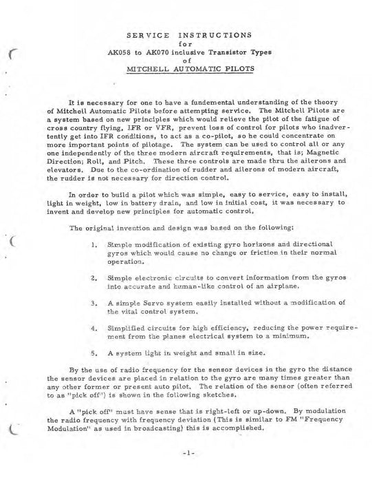 Mitchell Transistorized Automatic Pilots Models AK049 To AK070 Service Instructions