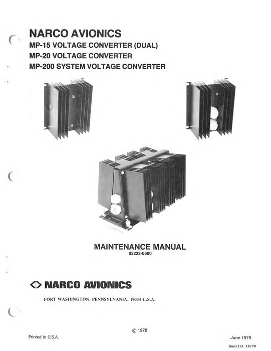 Narco MP-15, MP-20, MP-200 Voltage Converter Maintenance Manual 03223-0600