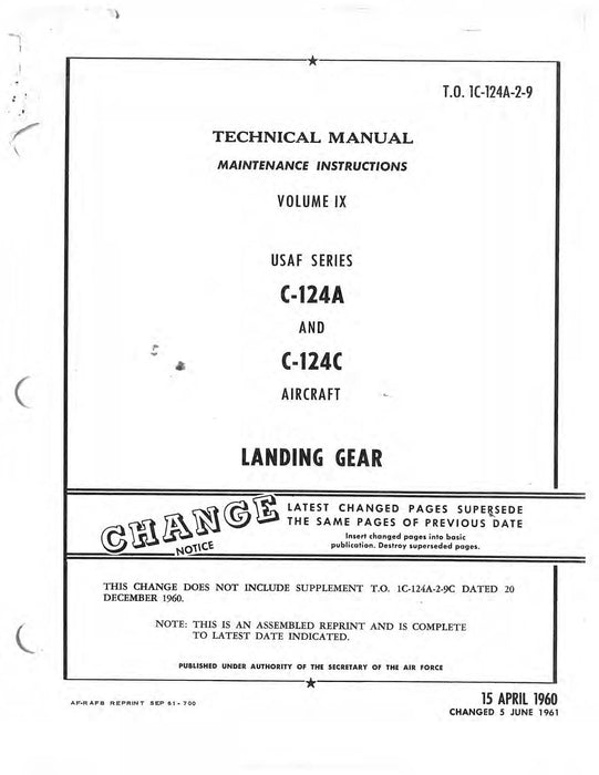 McDonnell Douglas C-124A And C-124C Maintenance Instructions Volume IX Landing Gear (1C-124A-2-9