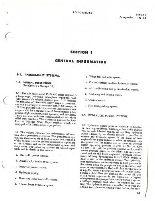 McDonnell Douglas C-124A And C-124C Maintenance Instructions Volume III Pneudraulics (1C-124A-2-3)