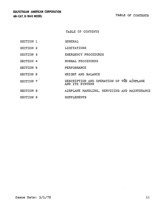 Grumman Ag Cat G-164B Pilots Operating Handbook