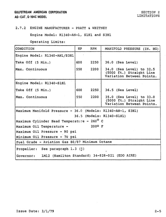 Grumman Ag Cat G-164B Pilots Operating Handbook