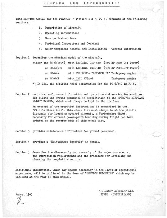 Pilatus PC-6-A Maintenance Manual (PLPC6A-M-C)