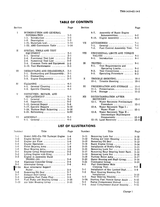 Continental J402-CA-700 Turbo Jet Engine Intermediate Maintenance Instructions (9-1410-421-14-2)