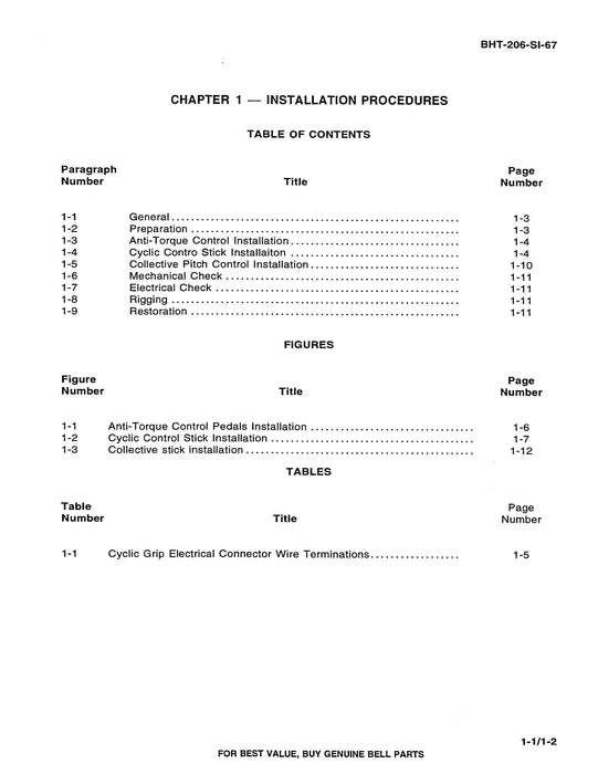 Bell Helicopter 206 Service Instructions for Dual Controls, Quick Disconnect BHT-206-SI-67