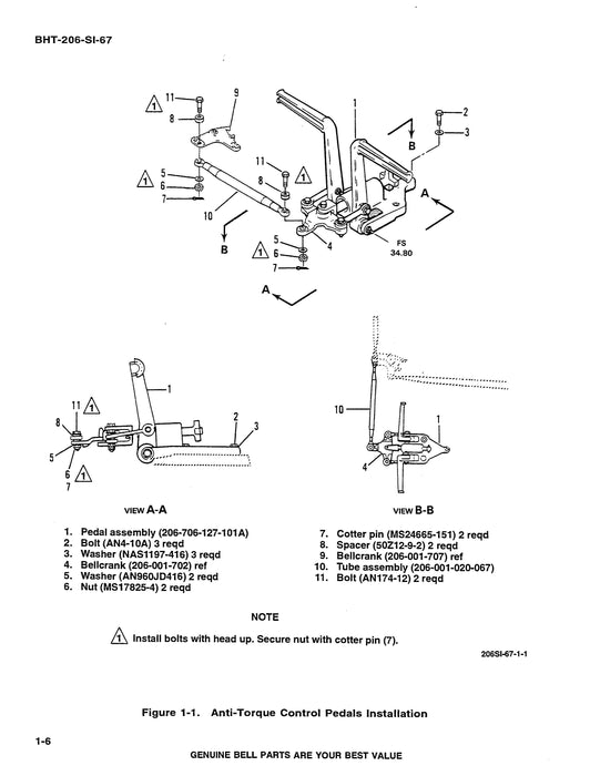 Bell Helicopter 206 Service Instructions for Dual Controls, Quick Disconnect BHT-206-SI-67