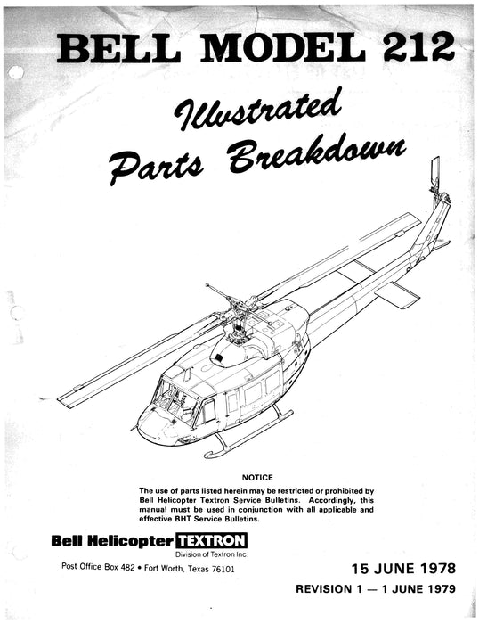 Bell Helicopter Model 212 1978 Illustrated Parts Breakdown