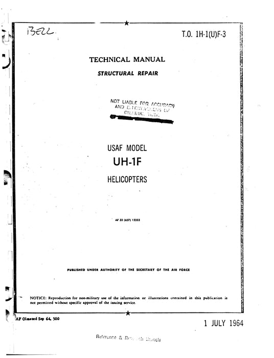 Bell Helicopter UH-1F 1964 Structural Repair Manual T.O. 1H-1(U)F-3