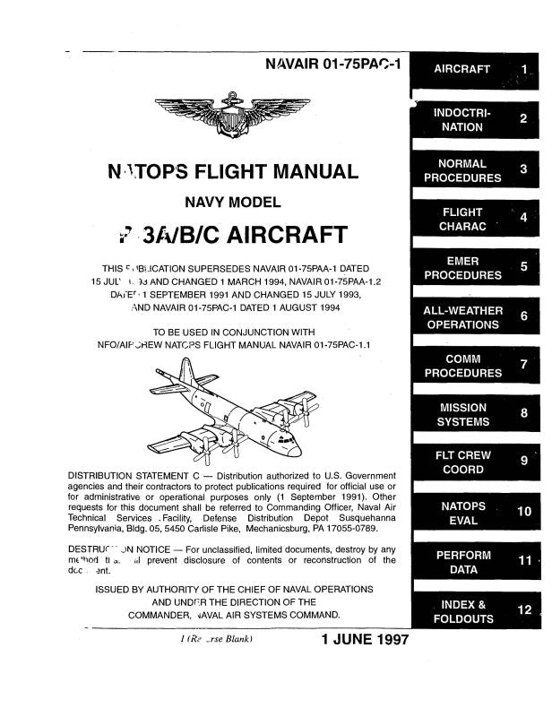 Lockheed P-3A, P-3B, P-3C 1999 Natops Flight Manual (01-75PAC-1 ...