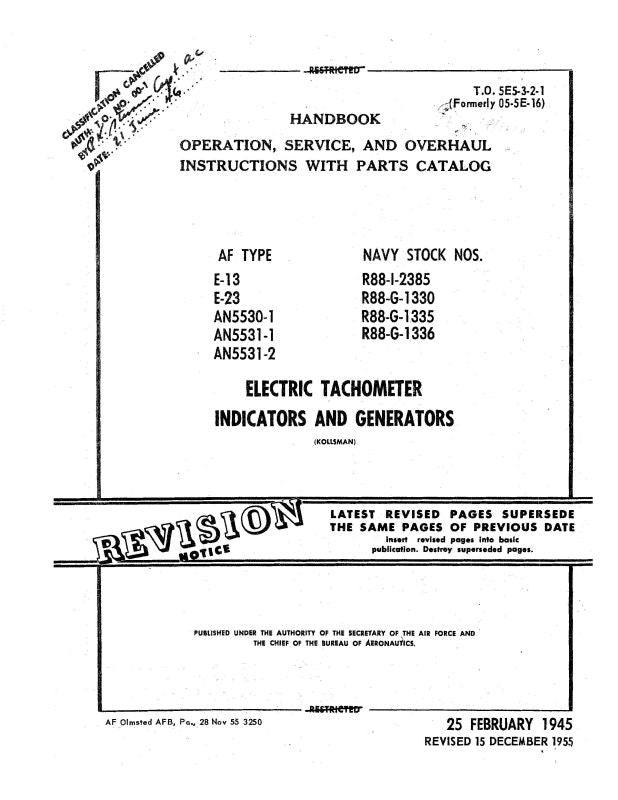 Kollsman Instruments Electric Tachometer 1945 Operation, Maintenance ...