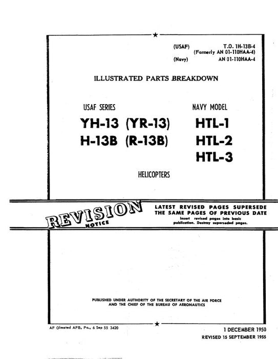 Bell Helicopter H-13B,YH-13,HTL-1,2,3 1950 Illustrated Parts Breakdown