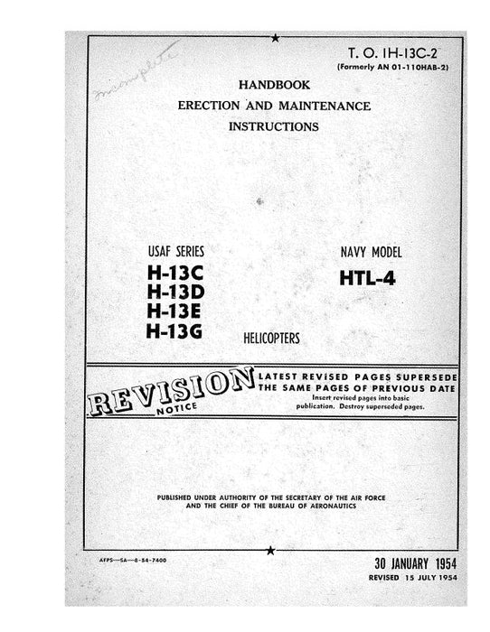 Bell Helicopter H-13C,D,E,G & HTL-4 1954 Erection & Maintenance Instructions